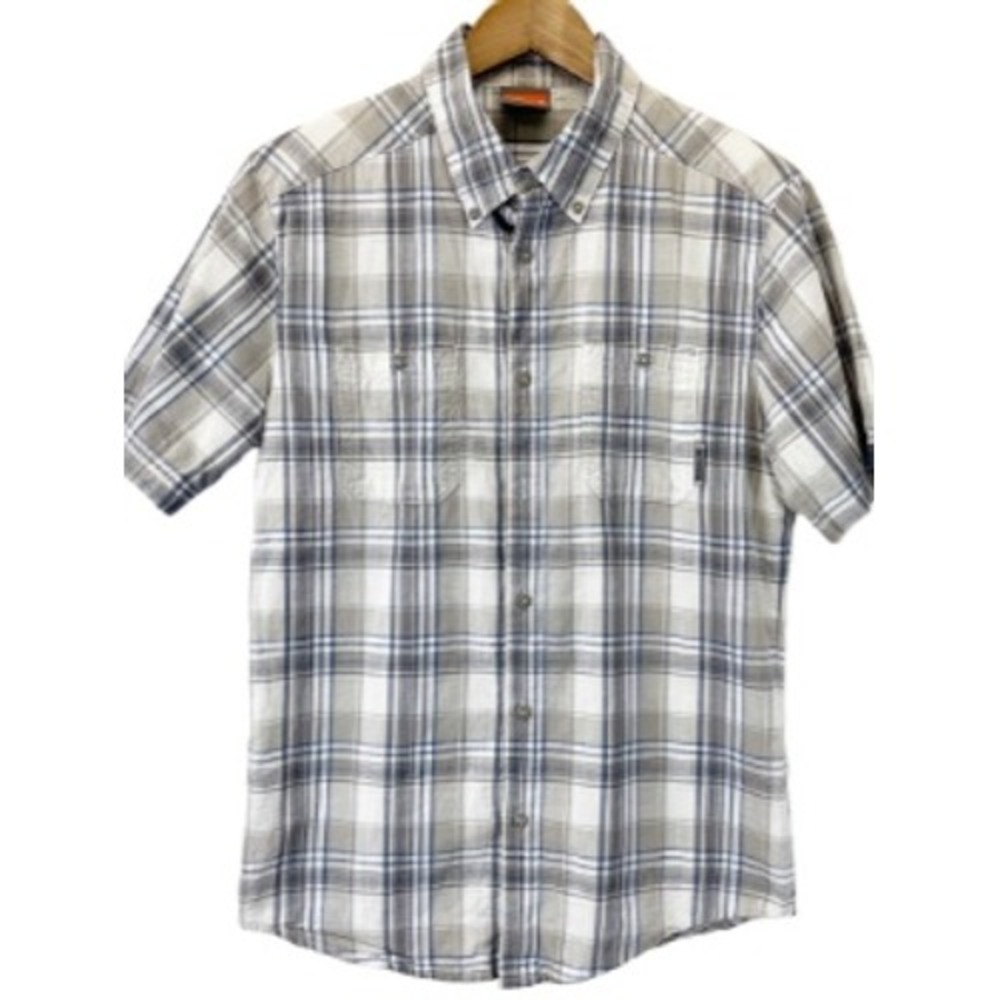 Merrell Boys Linen Blend‎ Plaid Button Down Shirt Boys XL Outdoor Hiking Coastal